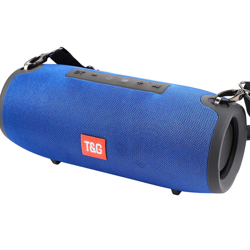 Wireless Bluetooth Speaker 10W Waterproof in blue, portable with strap for outdoor use.