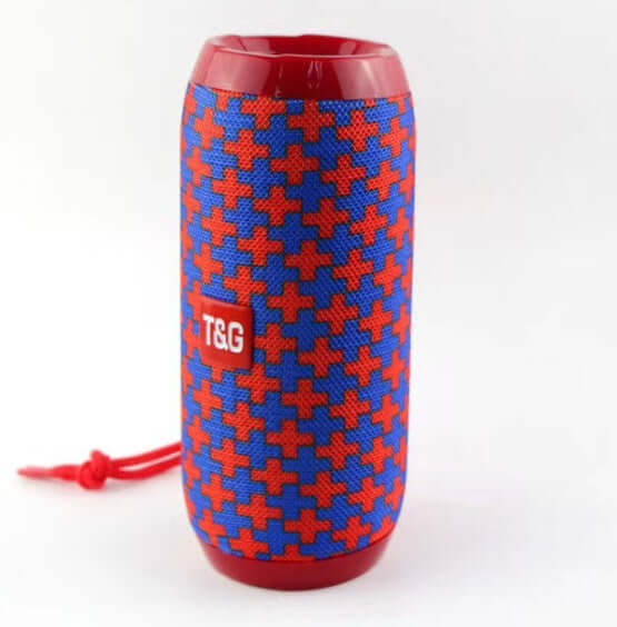 Wireless Bluetooth Speaker 10W Waterproof Column Subwoofer in red and blue design.