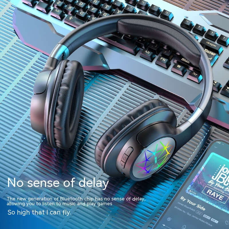 Stereo Headset Wireless Bluetooth Headset with colorful lights and a stylish design for gaming and music.