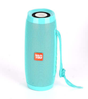 Wireless Bluetooth Speaker 10W Waterproof in turquoise color with a stylish design and a carrying strap.