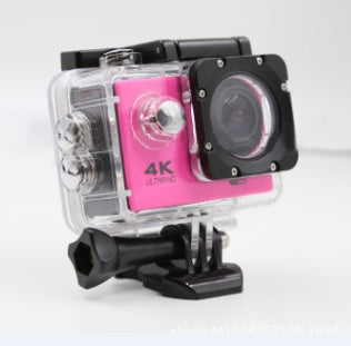 4K Waterproof Sport Camera in pink housing with waterproof case, perfect for capturing every adventure.
