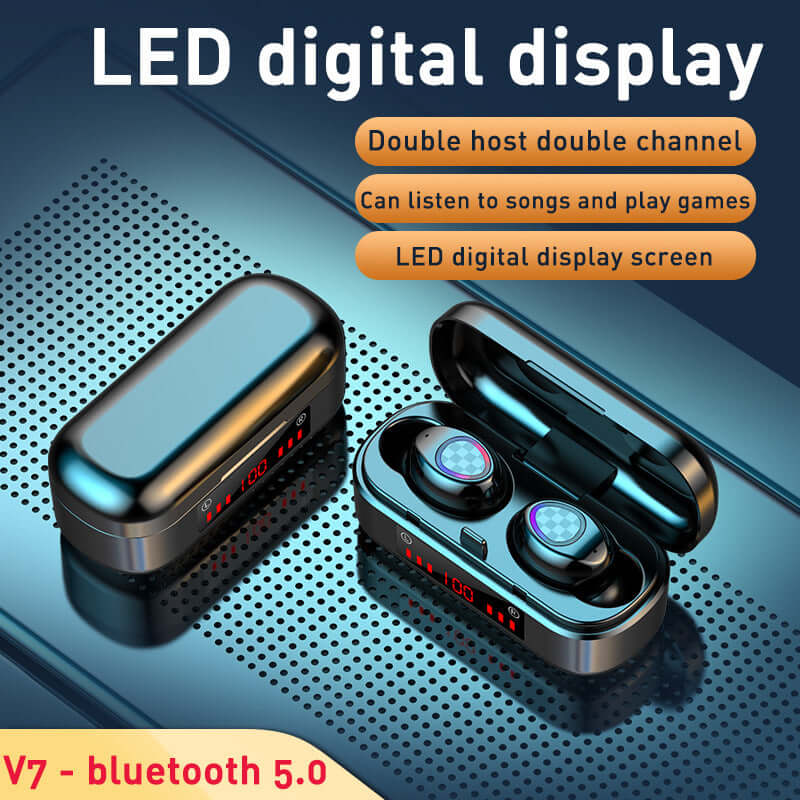 M7 Bluetooth headset with LED digital display and dual channel for music and gaming.