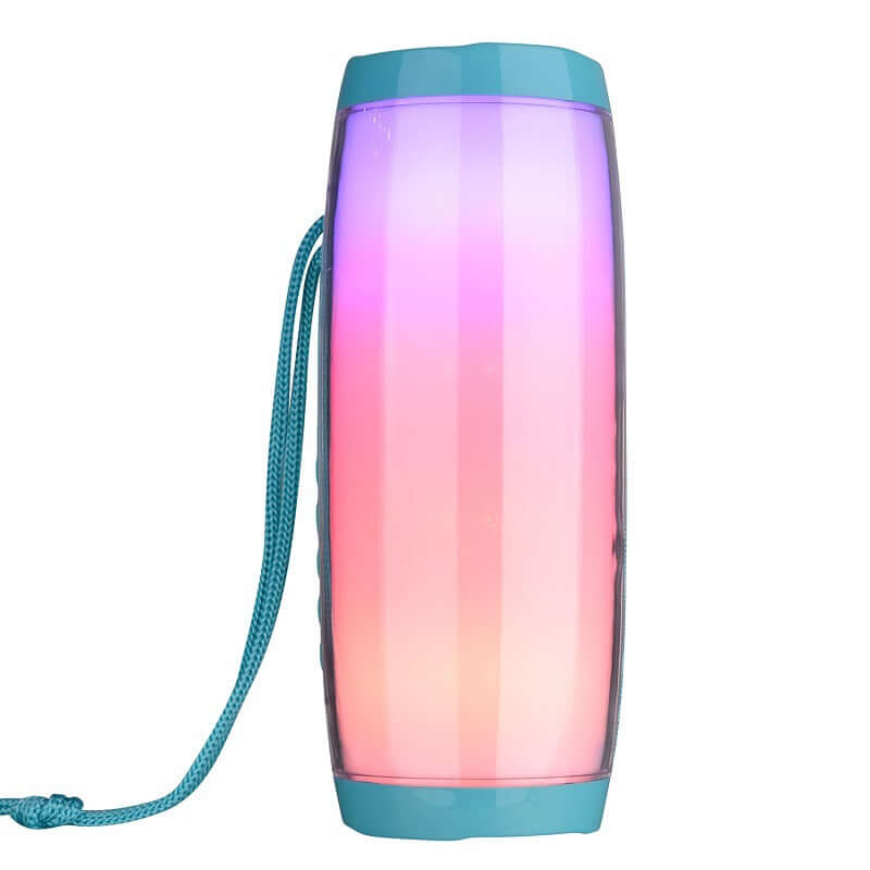 Wireless Bluetooth Speaker 10W Waterproof with colorful LED lights and portable design for outdoor use.
