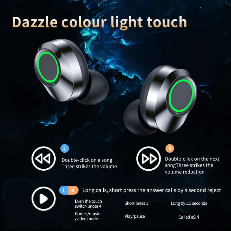 YD03 Wireless Bluetooth-compatible Headset TWS with dazzle colour light touch controls and ergonomic design.
