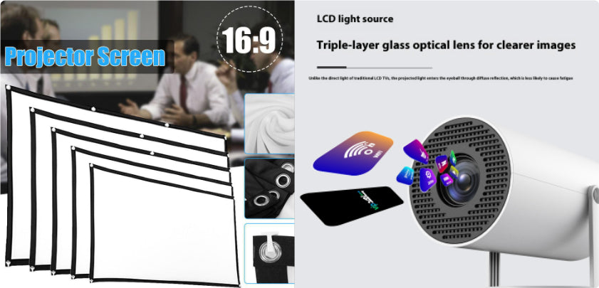 Portable Mini Projector with Auto Focus &amp; 180° Adjustable Projection