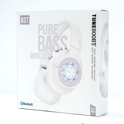 Stereo Headset Wireless Bluetooth Headset packaging featuring pure bass and wireless connectivity.
