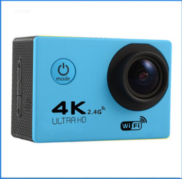 4K Waterproof Sport Camera in blue color with WiFi and Ultra HD features for capturing every adventure.