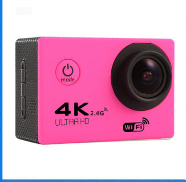 4K Waterproof Sport Camera in vibrant pink color, showcasing 2.4G Ultra HD features for capturing every adventure.
