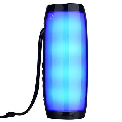 Wireless Bluetooth Speaker 10W Waterproof portable speaker with blue LED lighting design.
