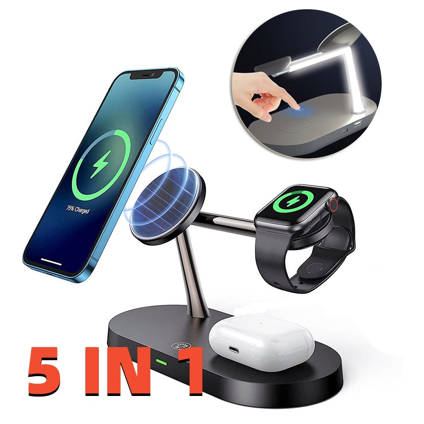 5-in-1 Magnetic Wireless Charger – 15W Fast Charge