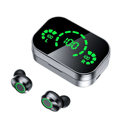 YD03 Wireless Bluetooth-compatible Headset TWS with LED display showing battery percentage and two earbuds.