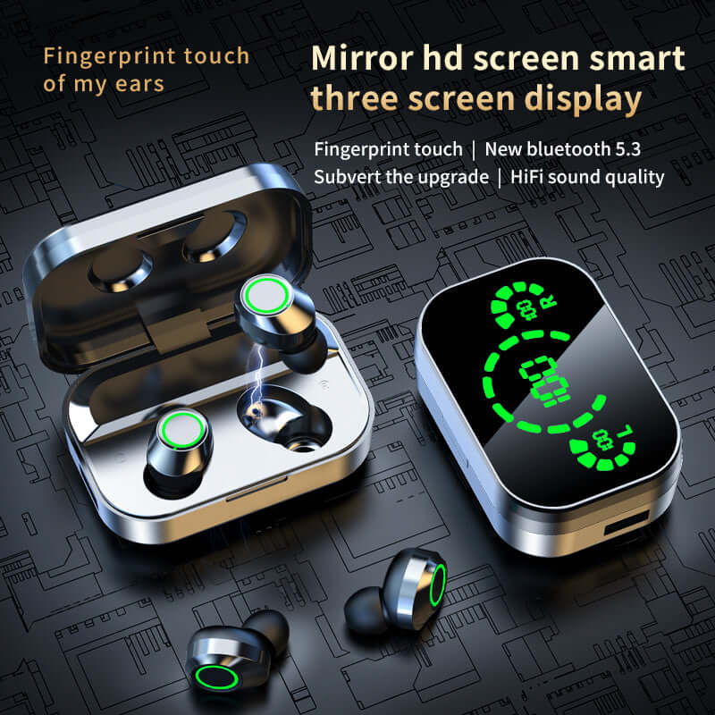 YD03 Wireless Bluetooth-compatible Headset TWS with mirror HD screen display and fingerprint touch technology